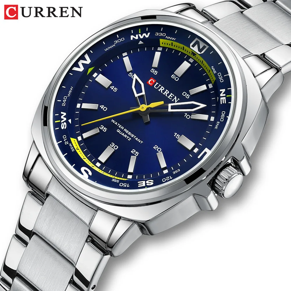 CURREN-reloj de cuarzo para hombre, cronógrafo con esfera grande, resistente al agua, correa de acero inoxidable, informal, elegante, de negocios, 8455