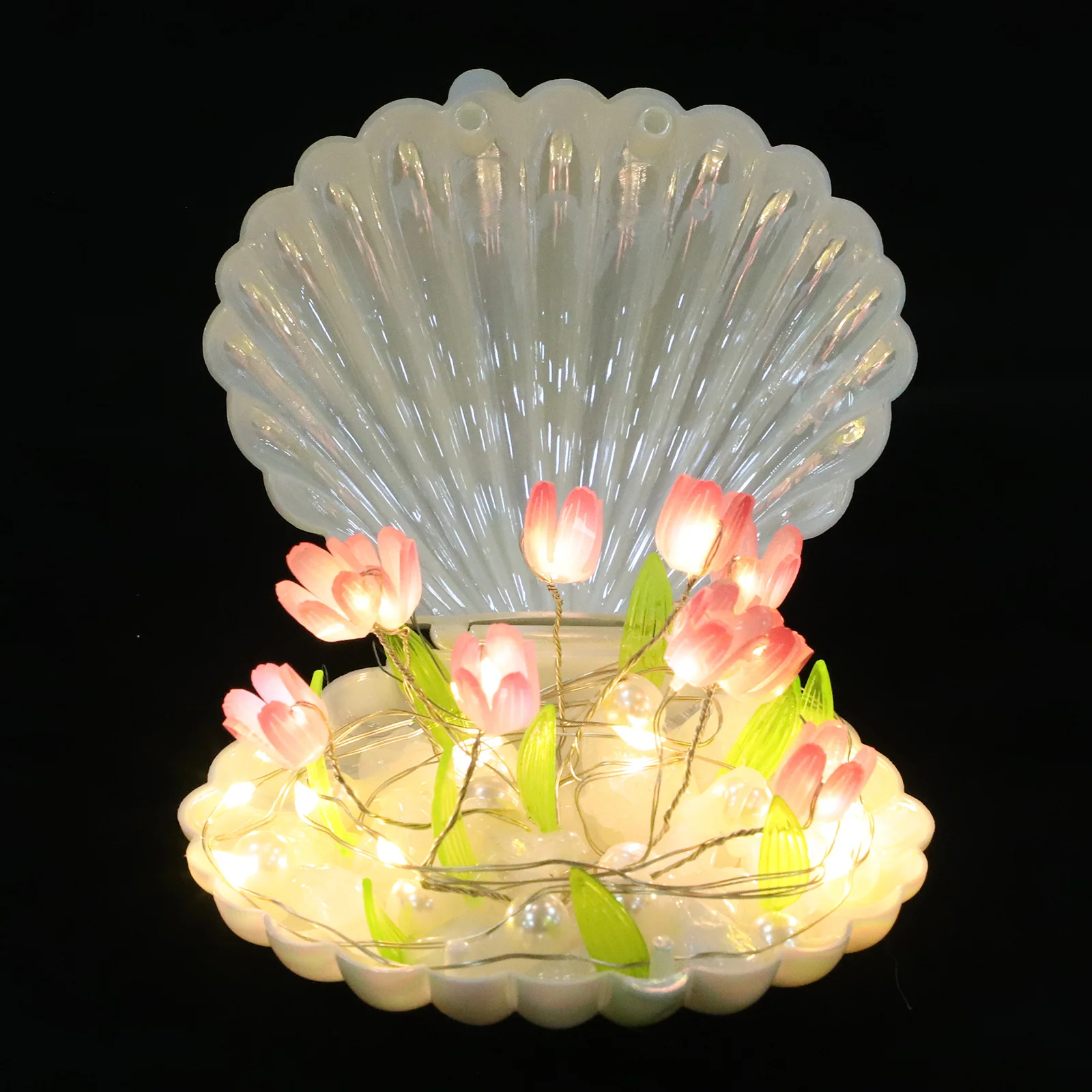 1 مجموعة اليدوية DIY توليب قذيفة ضوء الليل ديكور مصباح غرفة النوم السرير الجدول ضوء رومانسية الدافئة توهج DIY توليب ليلة مصباح