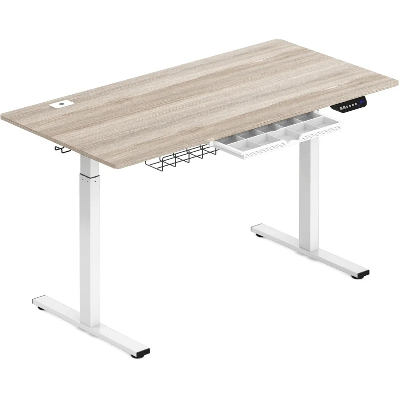 

55-Inch Large Electric Height Adjustable Standing Desk, 55 x 28 Inches, Maple