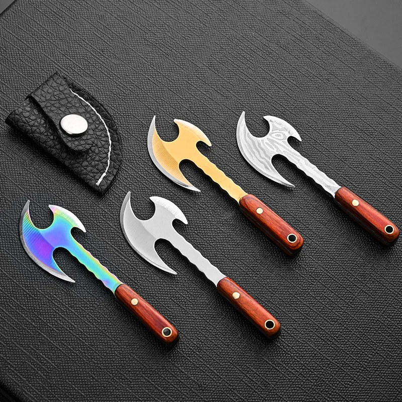

Multifunctional Stainless Steel Sharp Blade Mini Axe Keychain Knife Wood Handle Unpackage Express Protable Carry EDC Tool