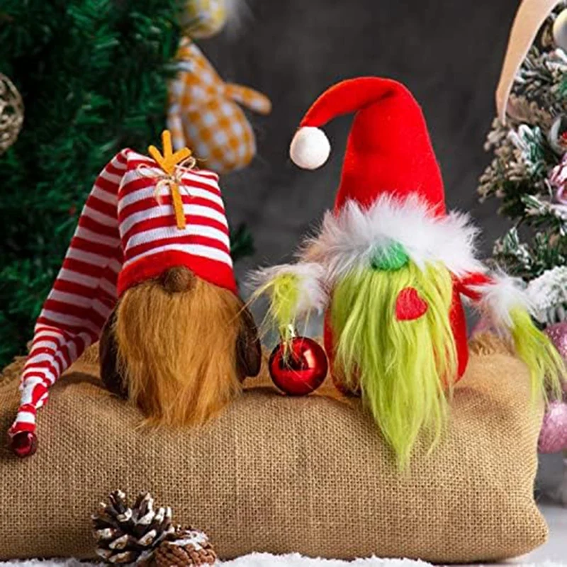 2-Pack Handmade Plush Gnomes Ornament Scandinavian Santa Elf Christmas Table Tiered Tray Ornament