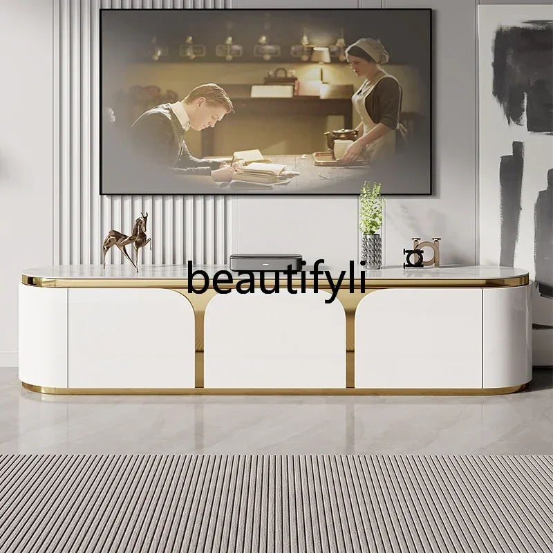 Italian light luxury solid wood TV cabinet modern minimalist rock slab baking paint