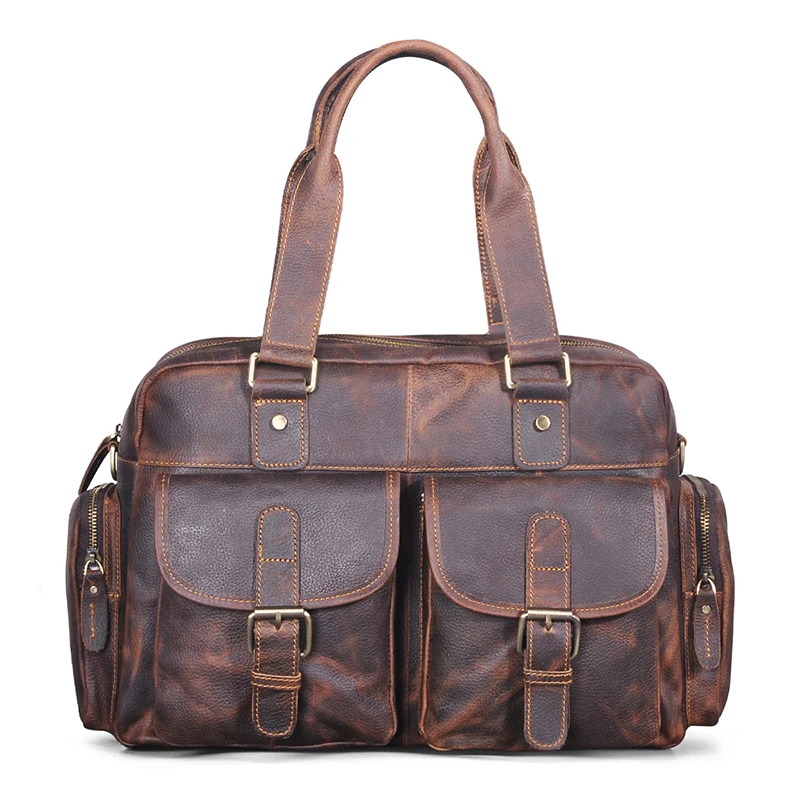 Thick Original Leather Vintage Business Briefcase Messenger Bag Male Design Travel Laptop Document Case Tote Portfolio Bag 061