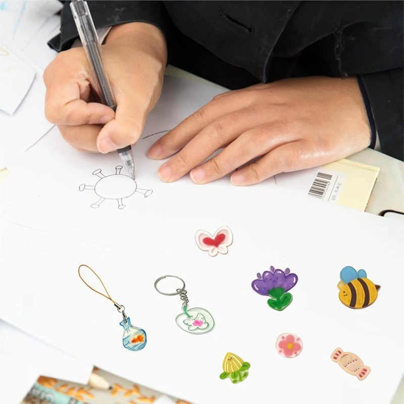 Top-146PCS Shrink Sheets Kit,Shrink Paper Keychain Kit With 25PCS Shrink Paper 121PCS Open Iron Ring,Hole Punch