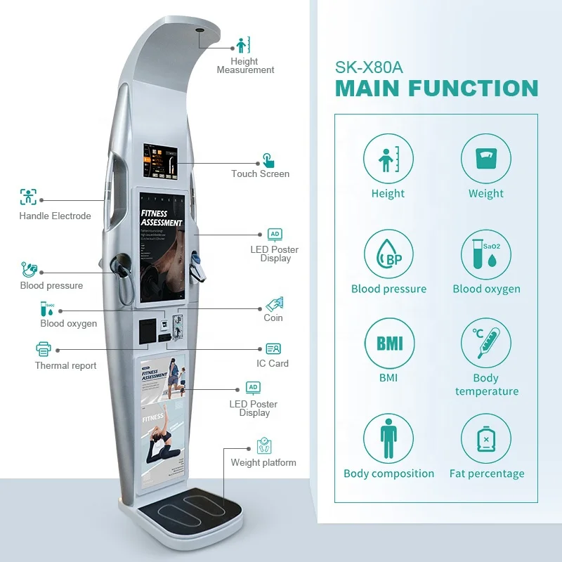 Sonka coin operated height weight bmi machine body  scale  pressure  pharmacy use with advertisement screen