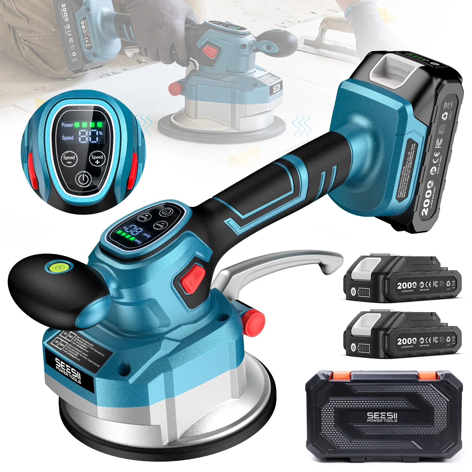 SEESII Tile Laying Machine 10 Speed Tile Vibration Tool 145mm Large Suction Cordless Ceramic Tile Leveling Device For Makita Battery Pin