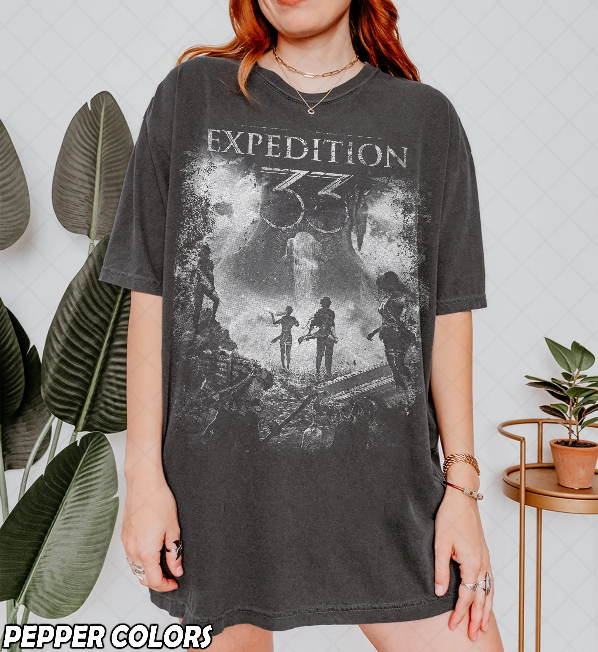 T-shirt Vintage Clair Obscur Expedition 33 pour femmes, en coton, respirant, à la mode et polyvalent, unisexe, Streetwear surdimensionné