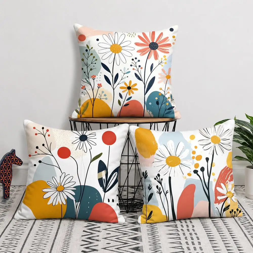 Colorful Floral Geometry Plants Cushion Cover Silky Short Plush Invisible Zipper Dustproof Sofa Pillow Case For Home Decor