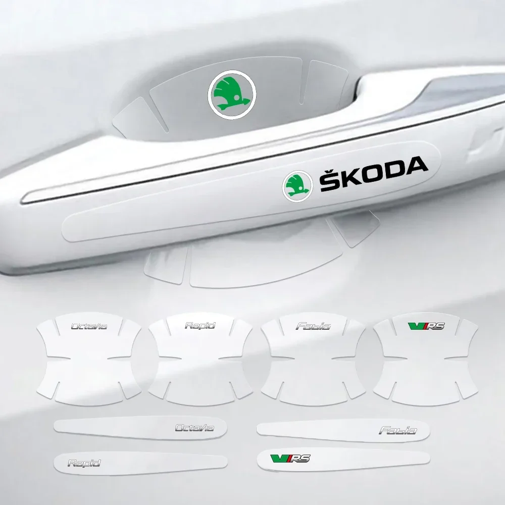 

4/8Pcs Car Door Handle Transparent Door Bowl Protection Stickers For Skoda VRS Yeti Fabia Octavia 3 2 a5 a7 Kodiaq Rapid Karoq