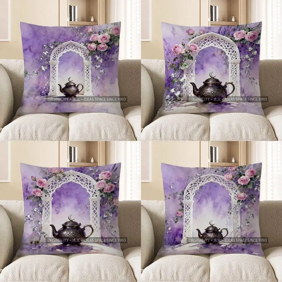 

2D фиолетовая арка и роза декоративная подушка с узором наволочка подходит для дивана, спальни, автомобиля, наволочка