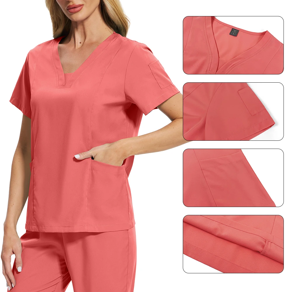 Multicolor Scrub Uniform Short Sleeve Tops+Pant Suits Nursing Uniform Women Pet Clinic Doctor Scrub Set Medical Surgery Workwear