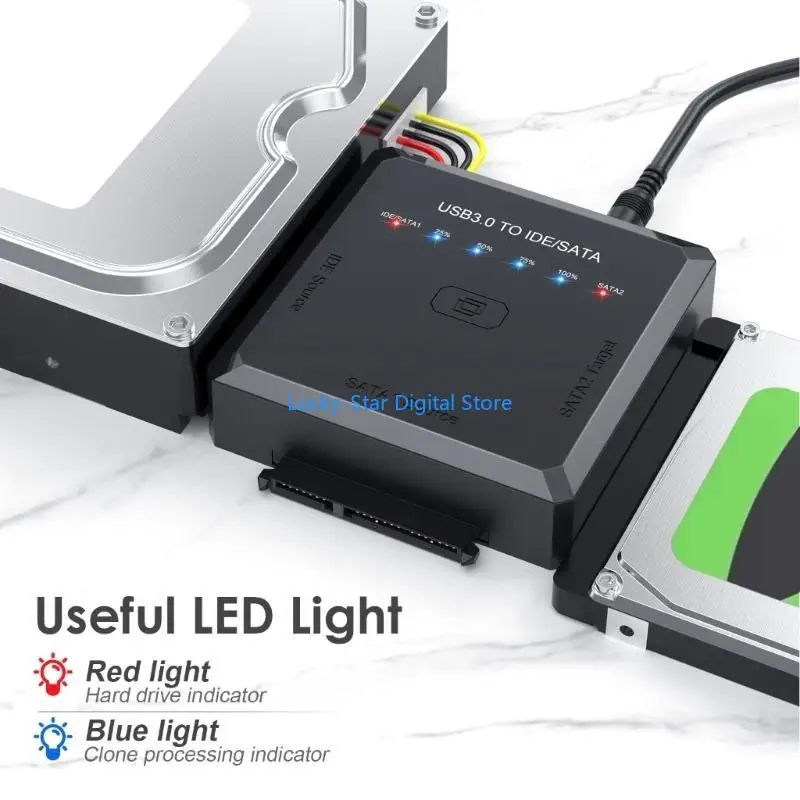 N7MC USB Adapter Converters for SATAs IDE Hard Drives, 2.5" 3.5" HDD/SSDs Touches Clone, Includes 12V Power Supply