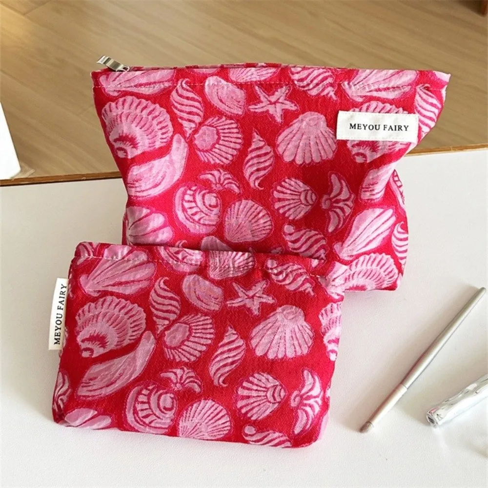 Fashion Sea Shell Printed Cosmetic Bag Large Capacity Multi-Functional Makeup Bag Portable Toiletry Handbag Travel