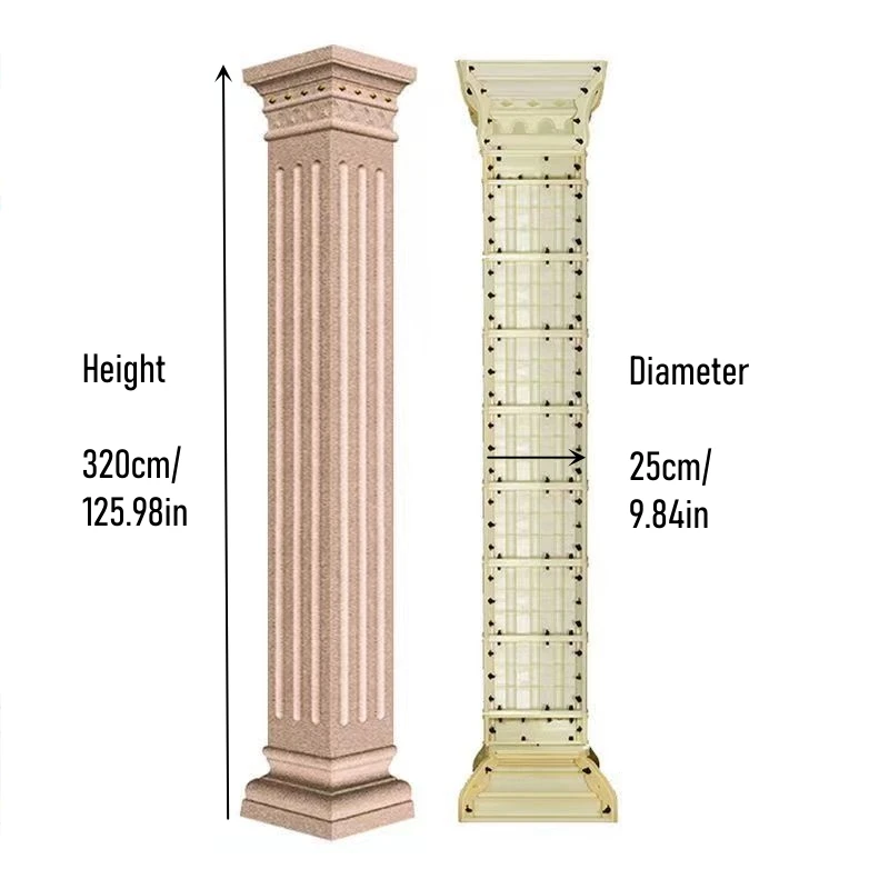 Wytrzymała forma z kwadratowego betonu rzymskiego filaru ABS, formowanie robocze do budowy domów, formy do podtrzymywania dachu, 25cm/9,84in Dia