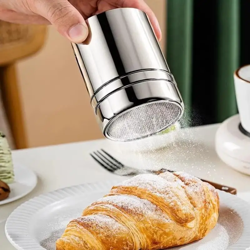Stainless Steel Cocoa Powder Duster 1pc Mesh Shaker With Cover for Coffee Latte Cappuccino Decorating Baking