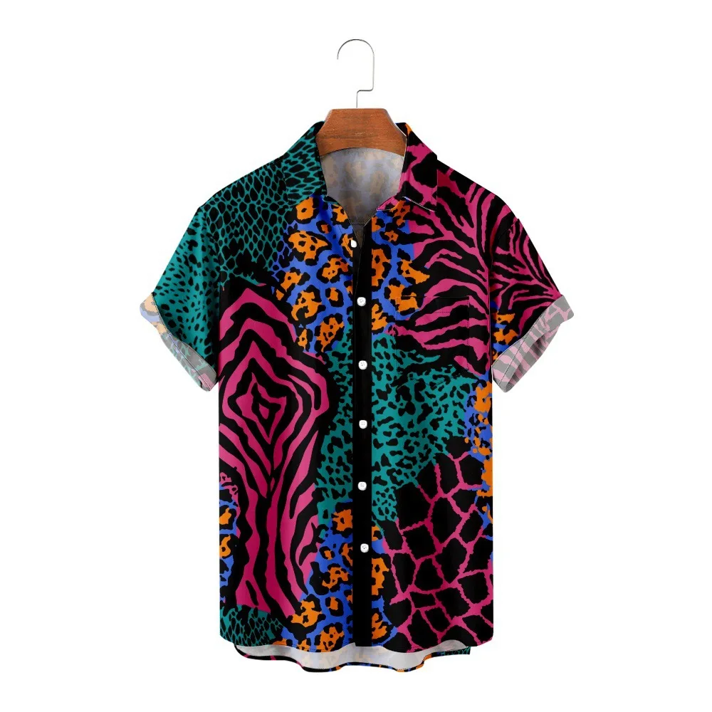 

Popular Luxury Animal texture 3D Print Men Single Breasted shirt Casual Women Blouse Short Sleeve Summer Flip collar shirts