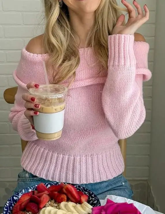 

Осень/зима 2022, женский элегантный сексуальный шерстяной милый и милый однотонный свитер на одно плечо, женская одежда