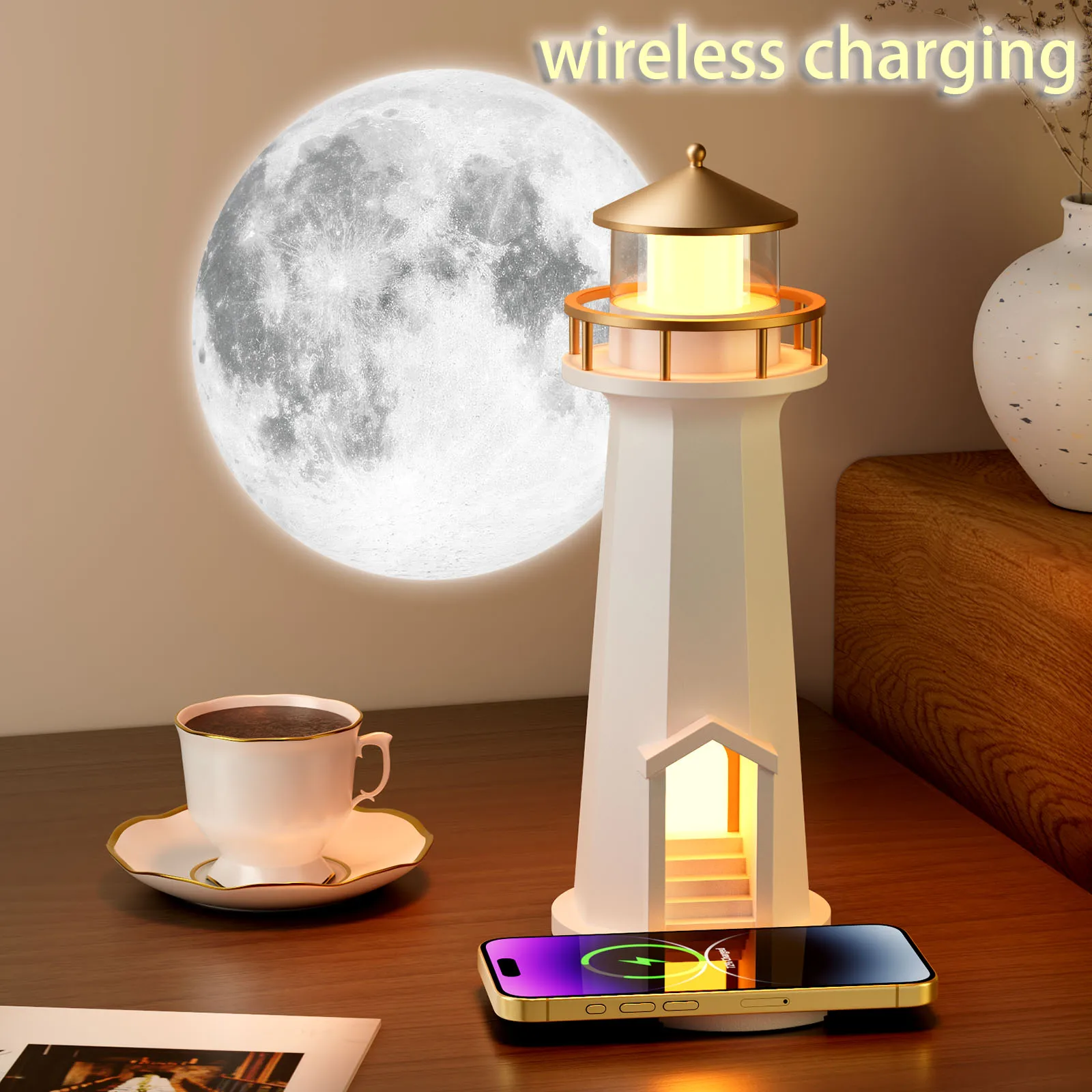 شاحن منارة لاسلكي ومكبر صوت بلوتوث وإضاءة ليلية RGB لهاتف iPhone وSamsung وXiaomi ومحطة شحن سريعة هدية مثالية