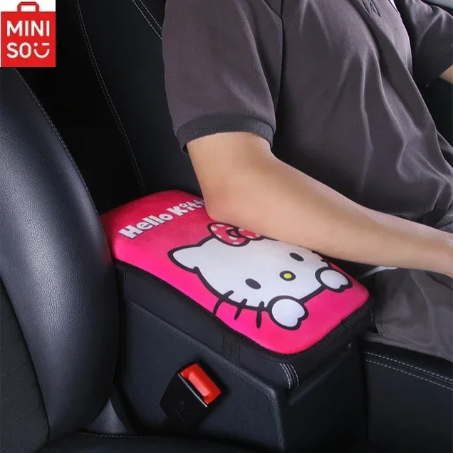 

MINISO HelloKitty Car Armrest Box Plush Pad Four Seasons Cartoon Central Armrest Box Cover Car Interior Decoration Supplies