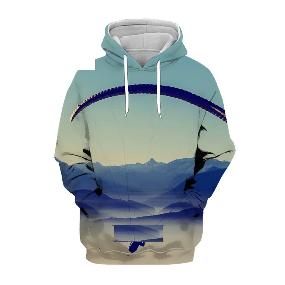 Men Extreme Sports Paraglider Glider Skydiving 3D Print Hoodie Hip Hop Excitement Long Sleeve Sweatshirt Coat Oversized Tops