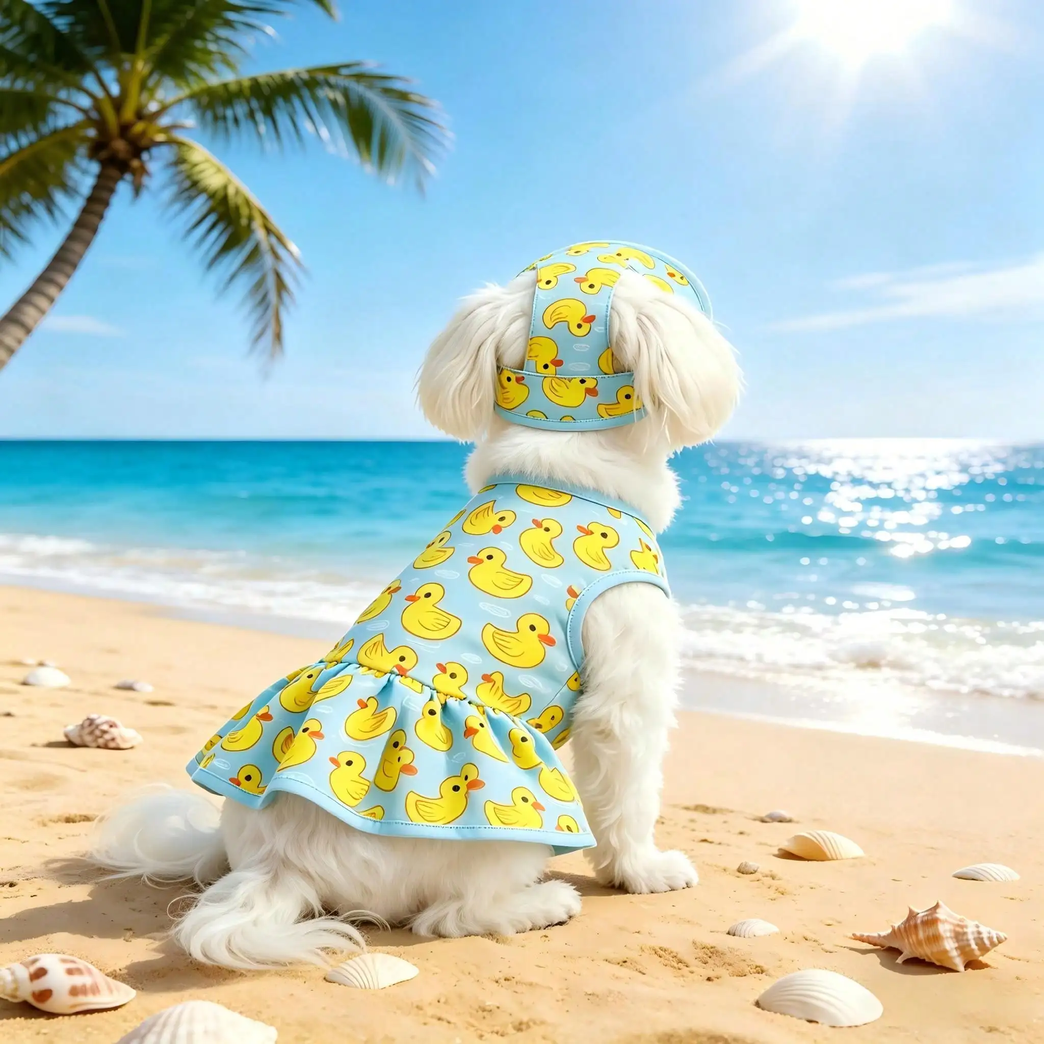 Vestido veraniego con sombrero para perros y gatos pequeños - imagen 2