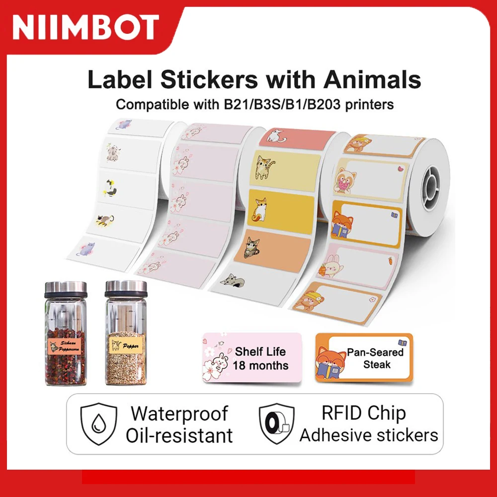 Niimbot Cartoon Pattern Smart Portable Label Printer Thermal Label Paper Waterproof Stickers Fast  For B1/B21/B203/B3S Printing