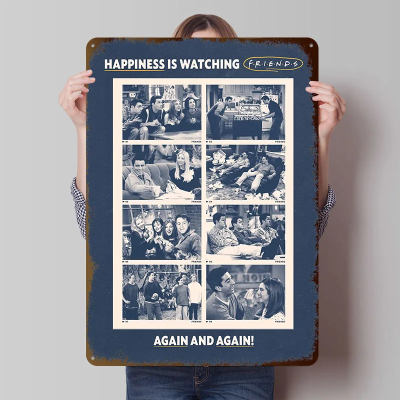 Friends Rewatch Addict Tinplate Posters Customizable Wall Art Retro Vintage Metal Signs for Home Room Bedroom Decorations Garden