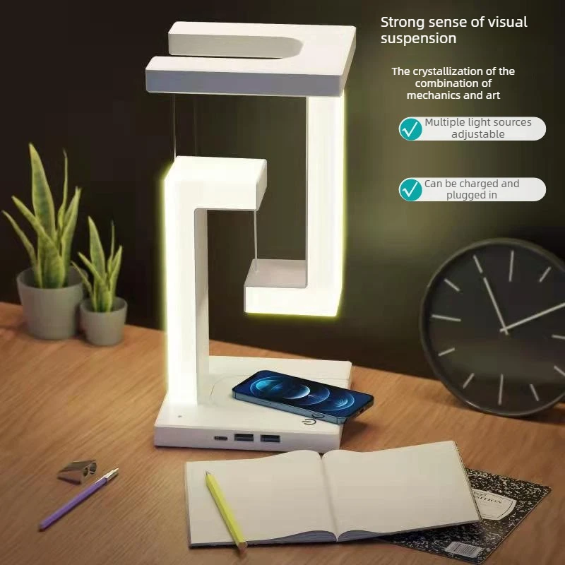 Modern Suspended Anti-gravity Desk Lamp Wireless Charger for Phone Eye-care LED Bedroom Beside Lights Romantic Home Lustry Decor