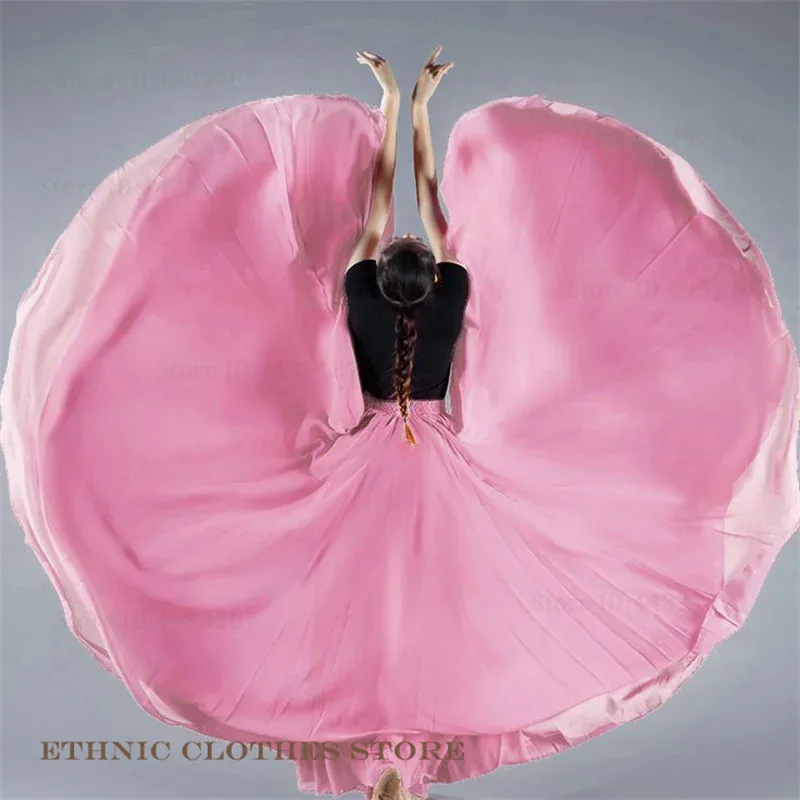 720-градусная танцевальная юбка, цыганские длинные юбки, плиссированная юбка, шифоновая большая распашная юбка, Yi Uyghur, тибетские танцевальные костюмы