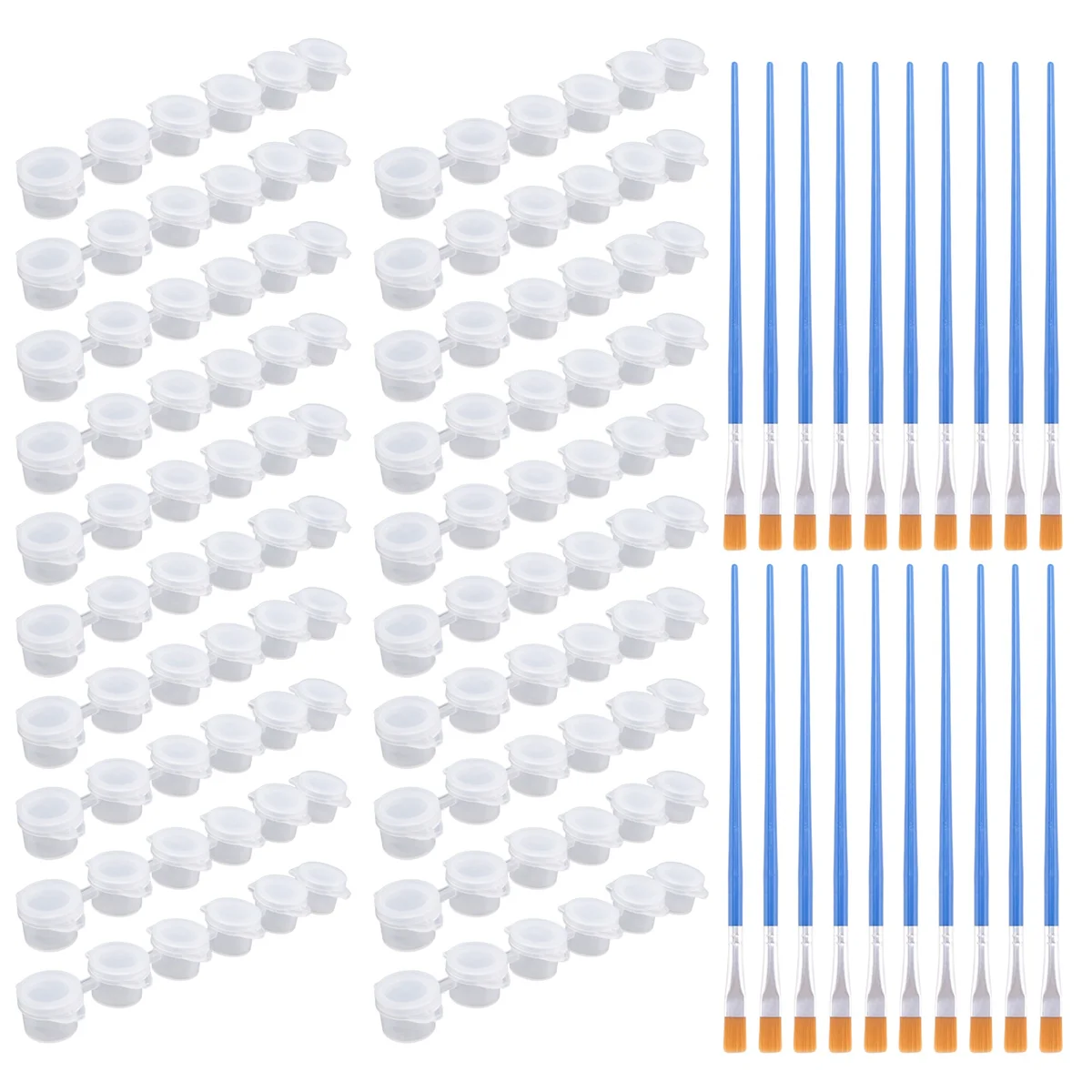 20 Strips 120 Pots Empty Paint Pots Strips Mini Clear Storage Containers and 20 Pcs Paint Brushes Painting Arts Crafts