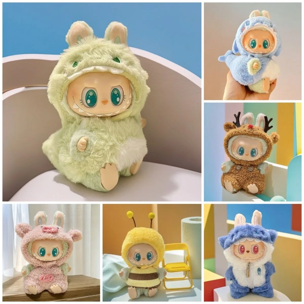 Poppenkleertjes voor 15-17cm Labubu hanger zittende baby bij dinosaurus haai Labubu poppen accessoires schattige decoratie kleine kleding