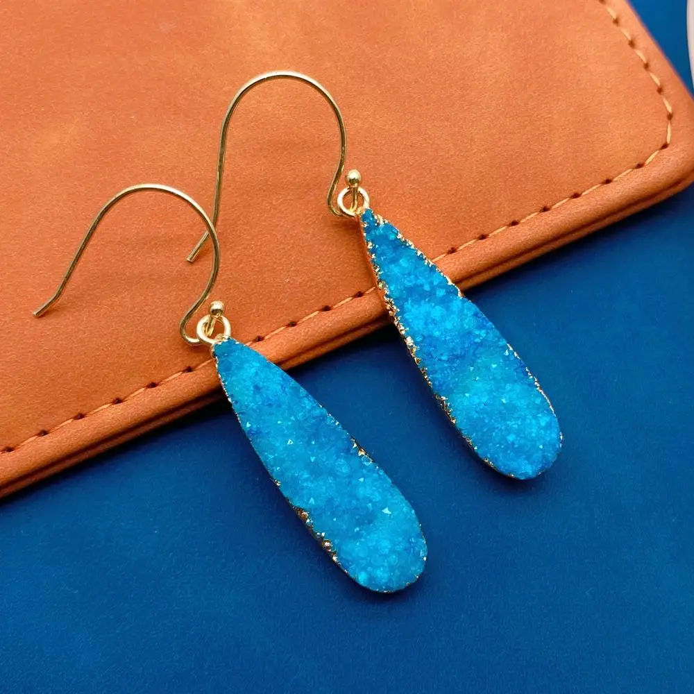 Y·YING Orecchini pendenti Druzy blu naturale Orecchini bohémien Gioielli Drusy