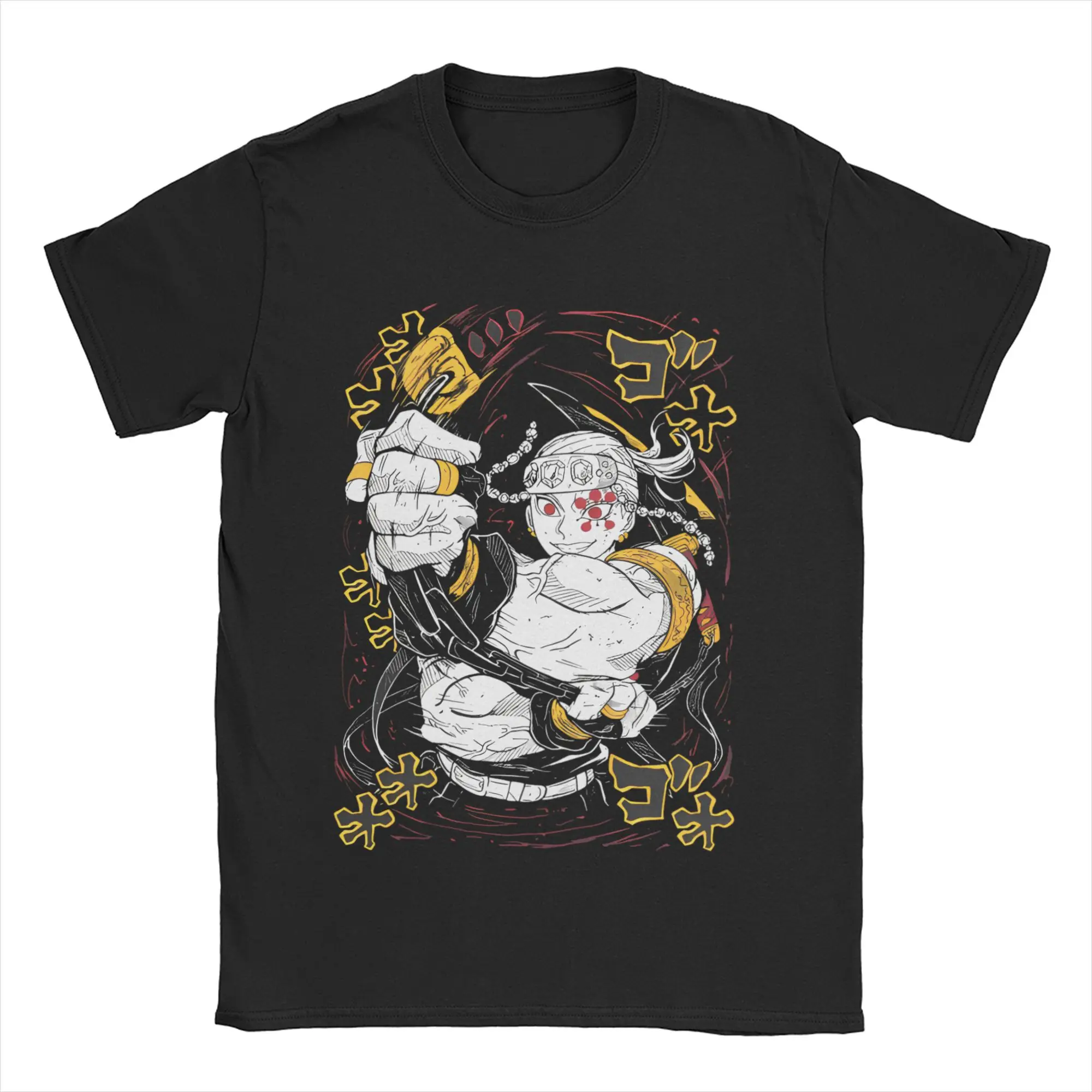 Vintage Tengen Uzui Tshirts Men Cotton Short Sleeve Anime Demon Slayer O-neck Summer Clothes