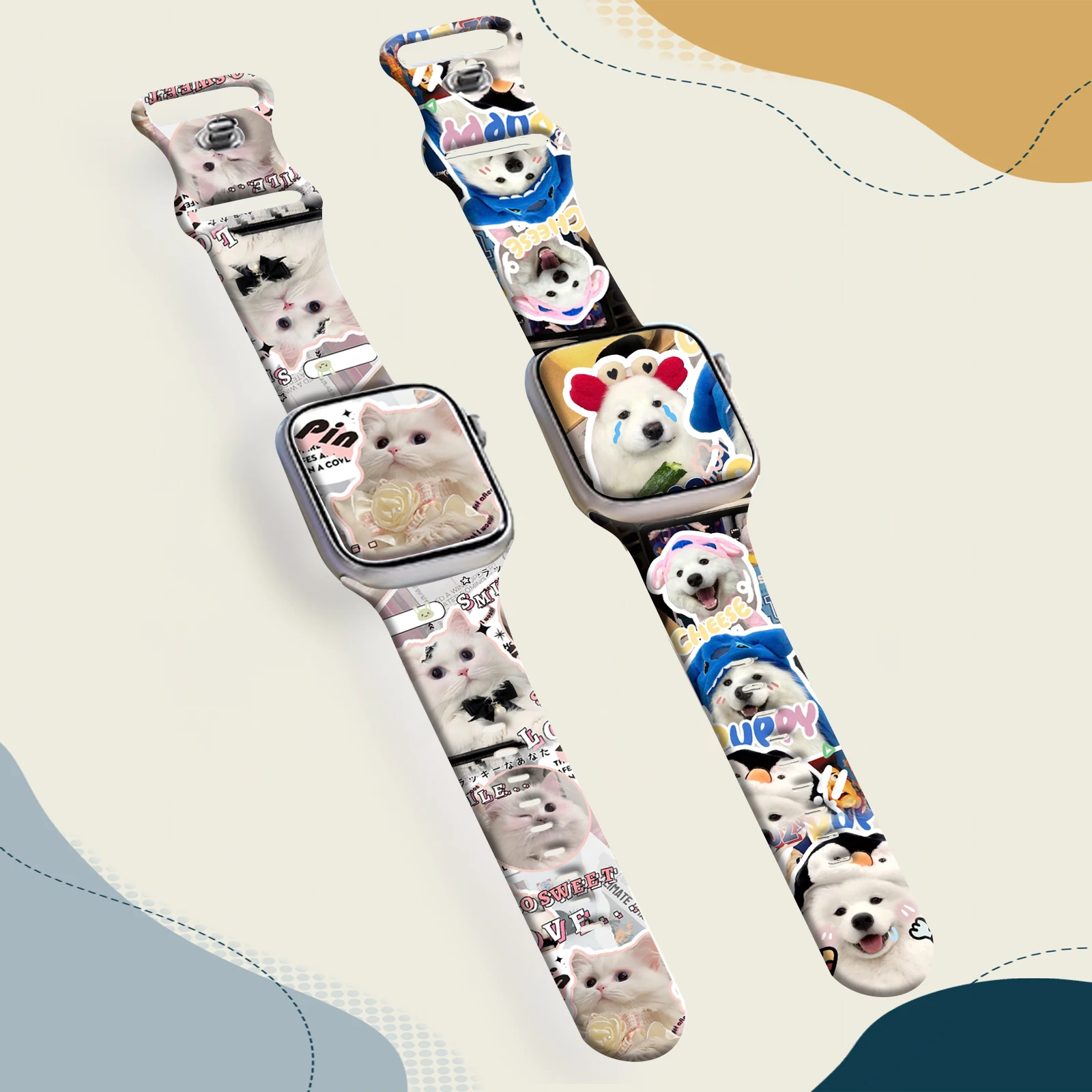 

Cute pets Print Strap for iWatch 10 9 8 Silicone Band Replaceable Bracelet for Apple Watch 46mm 44mm 42mm 41mm Watchband