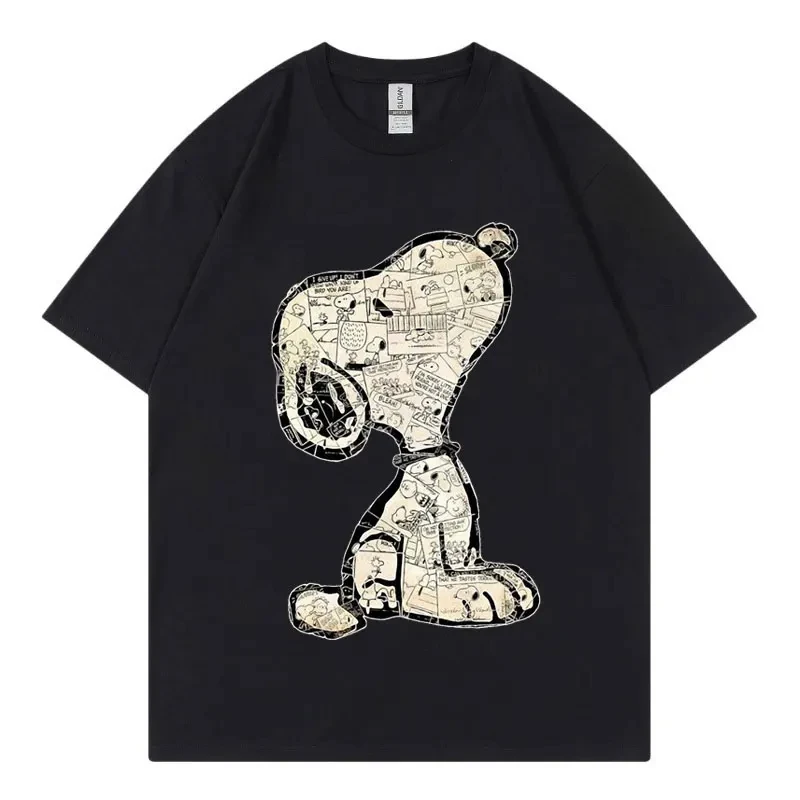 Snoopy Cartoon Anime Women T-shirt Summer Short Sleeve Cotton Men and Kids Tee Shirts Tops 2026 New Fashion Couple Clothing