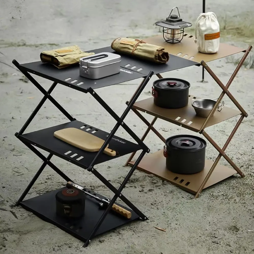 Outdoors Foldable Table Shelf Stainless Steel Mesh Table Camping Equipment Portable Traveling Picnic Furniture Dual-Use Tables