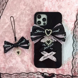 Jirai Kei Ribbon Bow Phone Case With Pendant For Iphone16 Apple 15 pro max Sweet Cool Girl's Lolita Charm For SamSung Galaxy