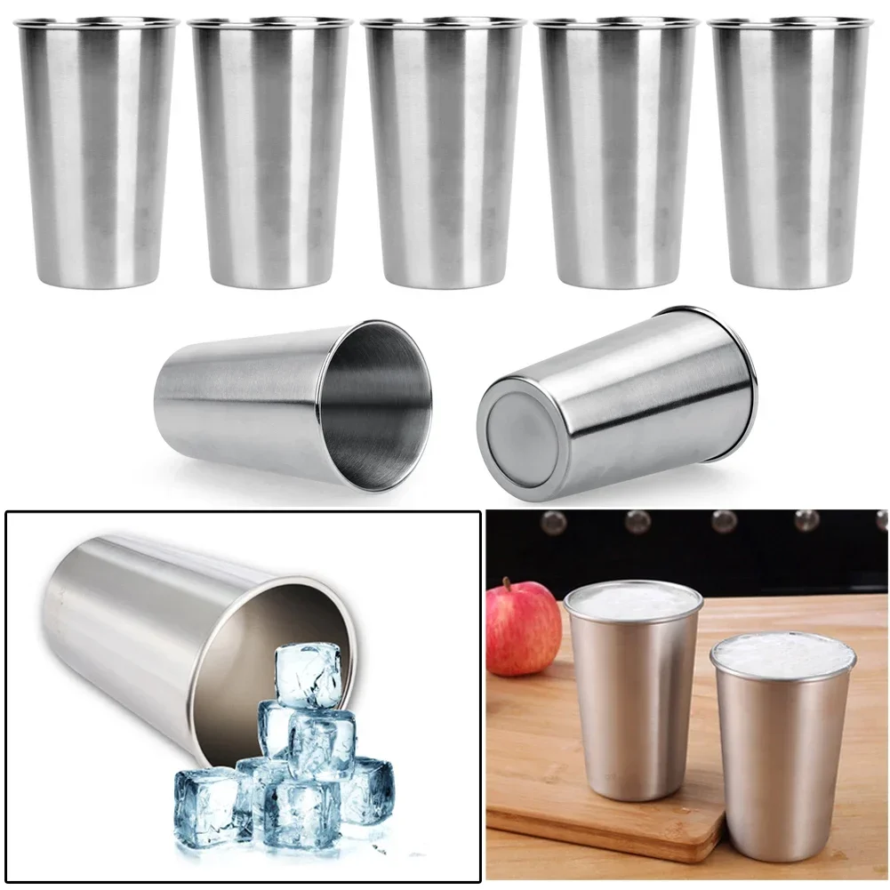 350 500ML Stainless Steel Cups with Juice Beer Glass Portion Cups 16oz Tumbler Pint Metal Kitchen Drinking Mug Bar Supply 1-5Pcs