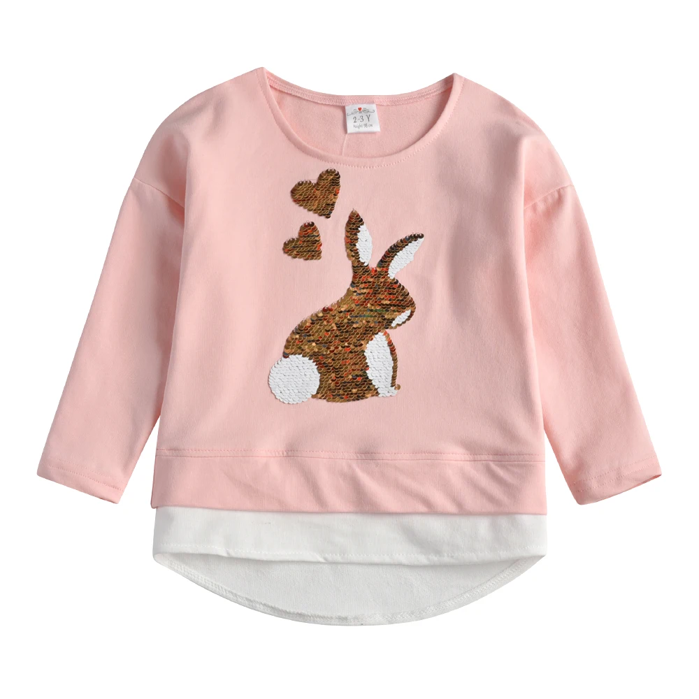

VIKITA Kids Long Sleeve Spring Autumn T Shirt Girls Cotton Casual Tops and Tees Kids Sequined Rabbit Tees Children Costumes