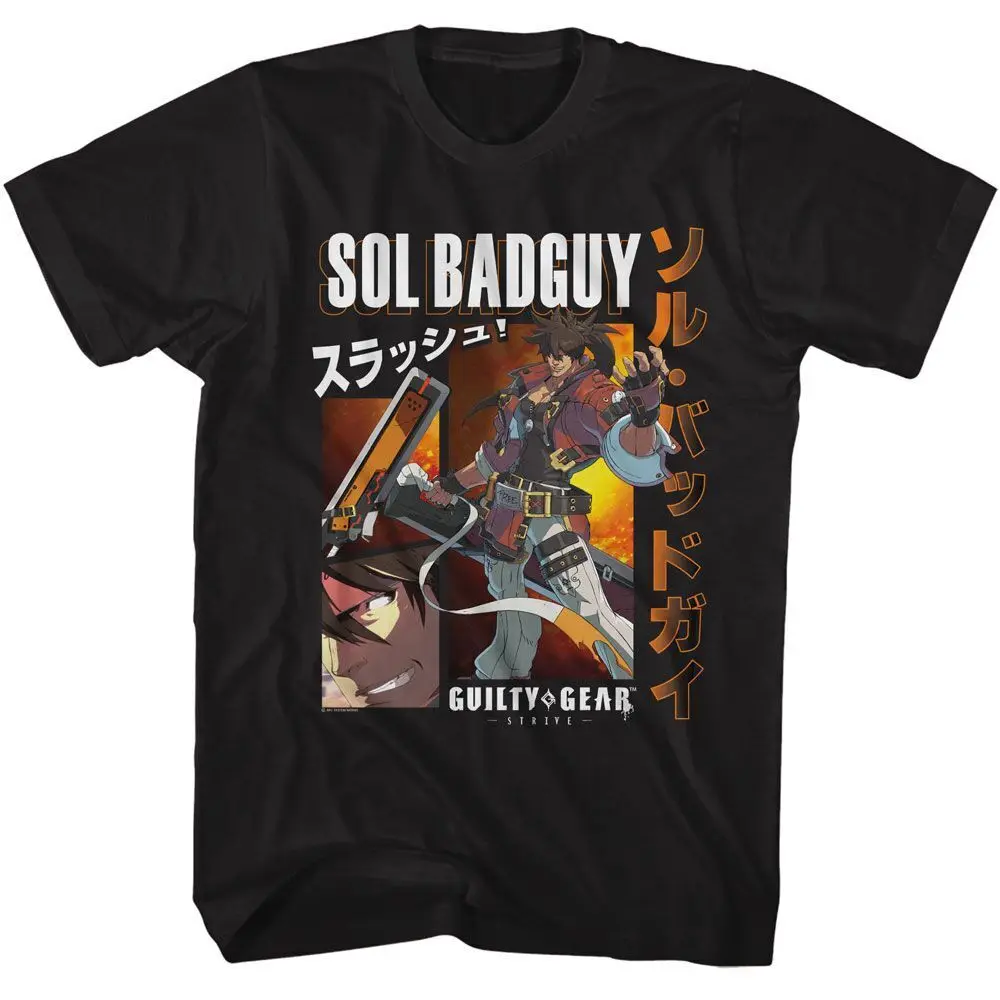 Guilty Gear Sol Badguy Black Front Print Solid Adult T Shirt