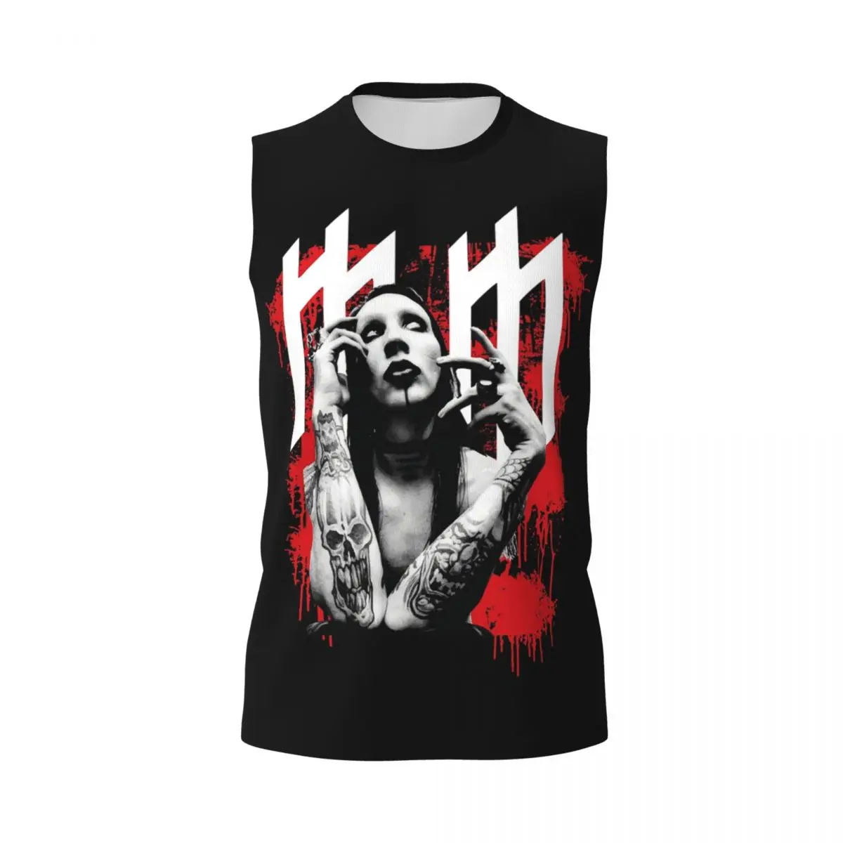 Marilyn Manson Glitch Fan Gift Music Men Printed Sleeveless T-shirt Casual Hip Hop Street Style Beach Holiday Tank Tops