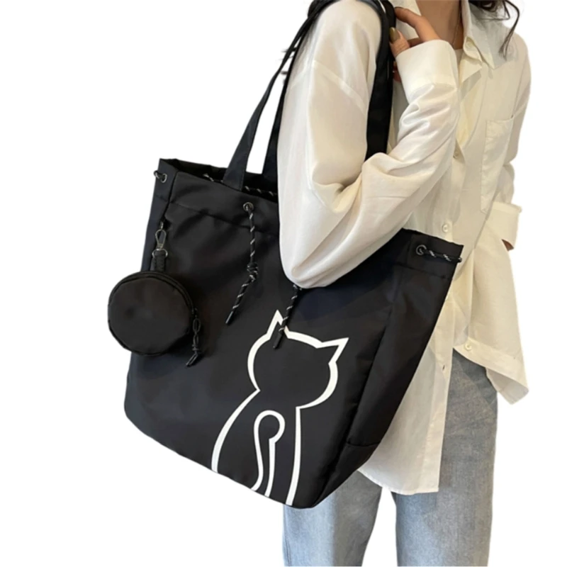 Bolso hombro con estampado gato para mujer, bolso capacidad, bolso compras lona para trabajo