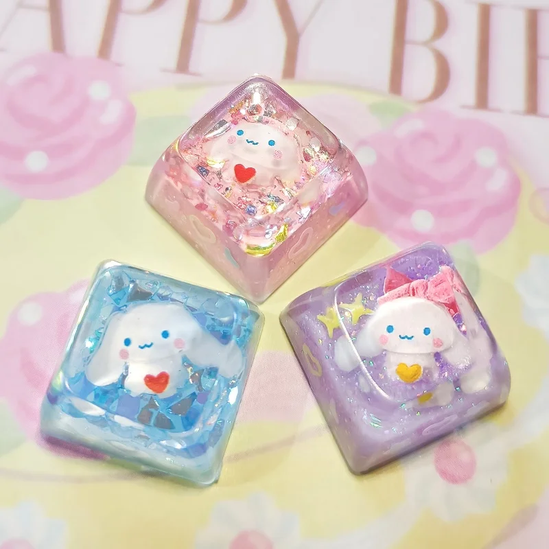 

Sanrio Kawaii колпачок для клавиатуры Bling Cinnamoroll помпон Purin Hellokitty Mymelody Kuromi колпачок для клавиатуры капельный клей ручной работы Diy Девушки Подарки