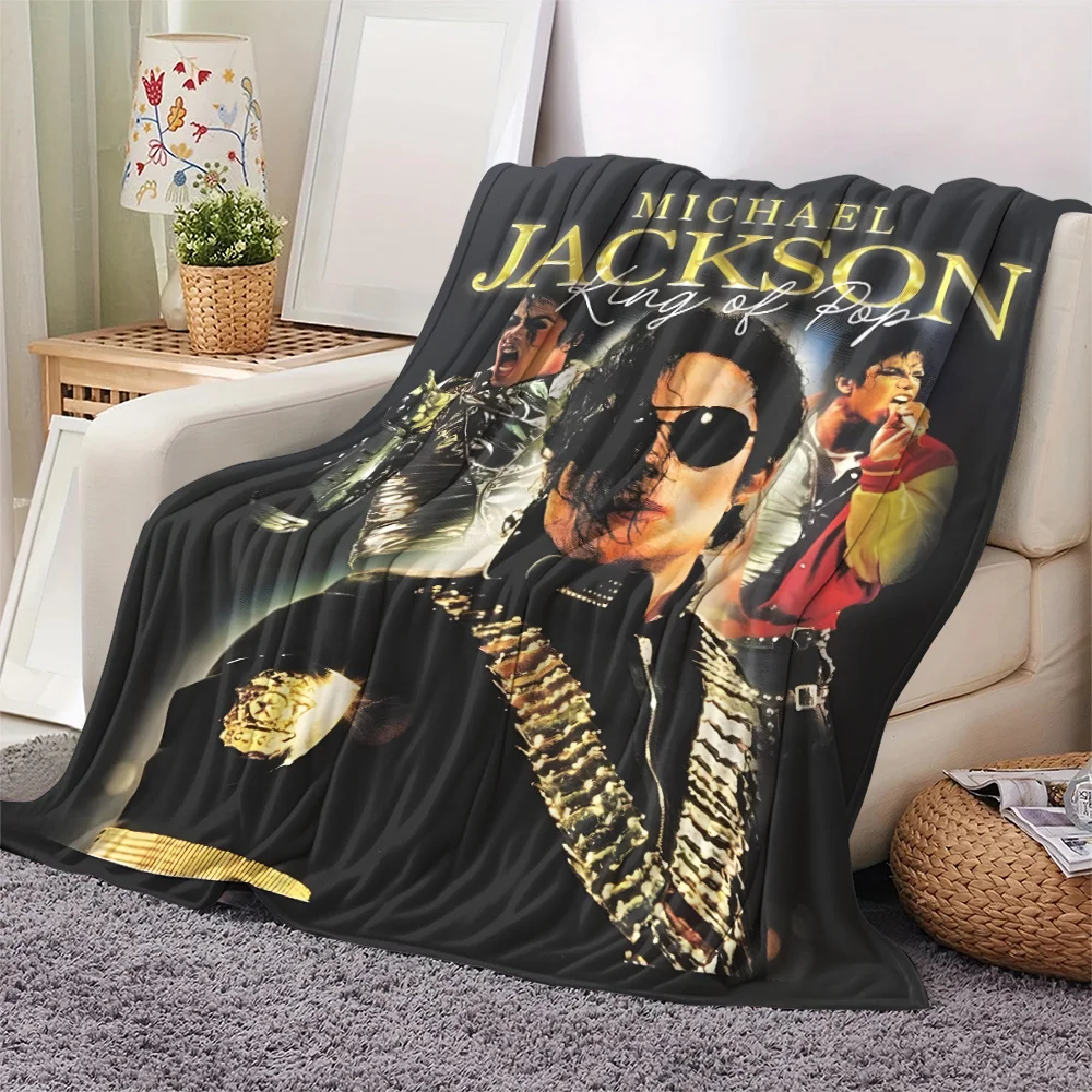 1pc Michael Jackson King of Pop Flannel Throw Blanket Vintage Music Star Print Soft Warm All‑Season Holiday Blanket for Bedroom