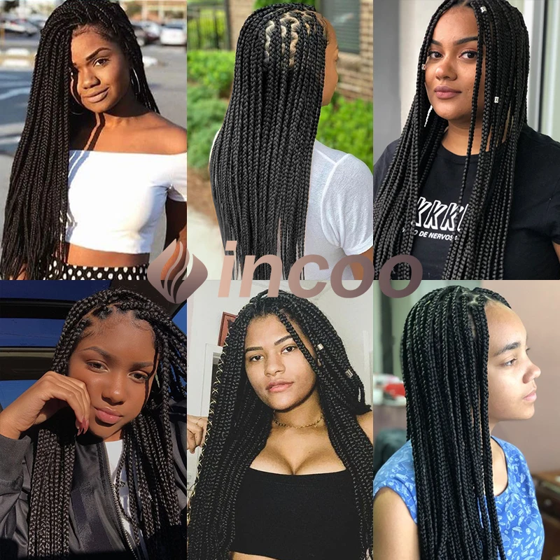 INCOO Box Braid Synthetic Lace Frontal Perucas para Mulheres, Full Lace Knotless, parte aleatória trançada peruca, Cornrow peruca, 36"