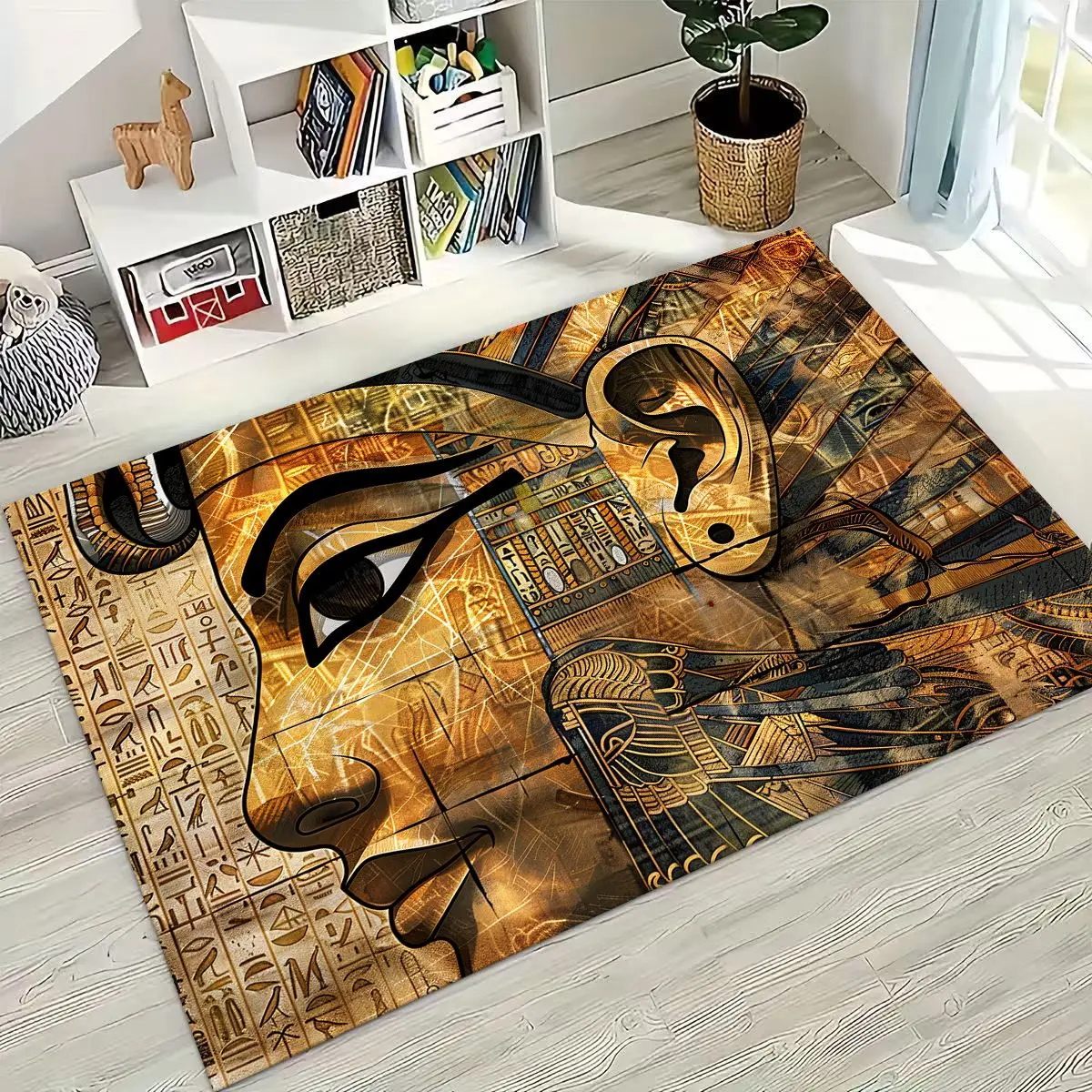 

Ancient Egyptian Hieroglyphic Symbols Carved Murals Rug Carpet for Bedroom Living Room Sofa Doormat Decor,Kid Non-slip Floor Mat