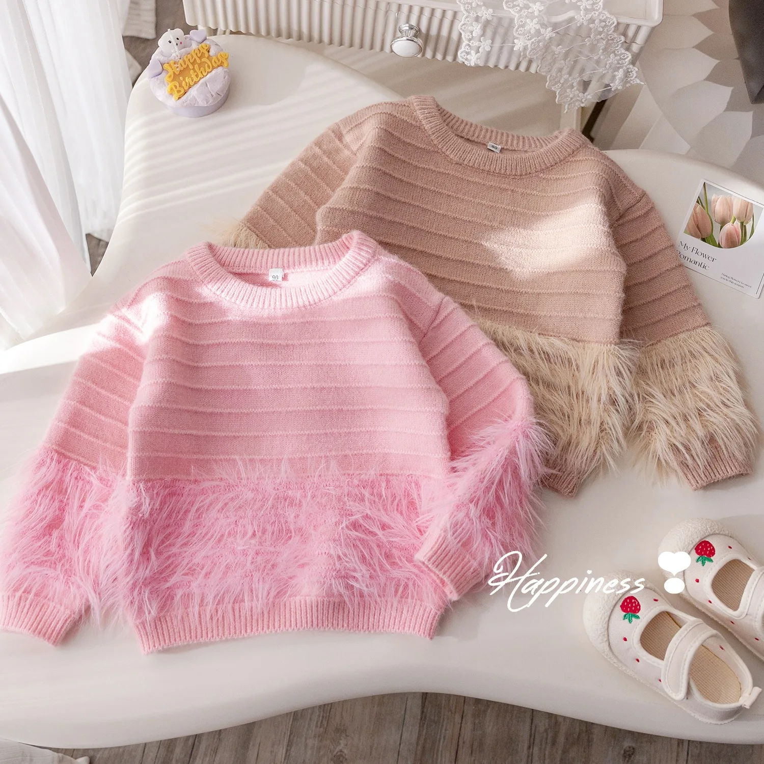 Autumn Winter Children Girls Sweater Tassel Jacquard Solid Color Cotton Knitted Baby Girls Pullovers Kids Girls Knitwears