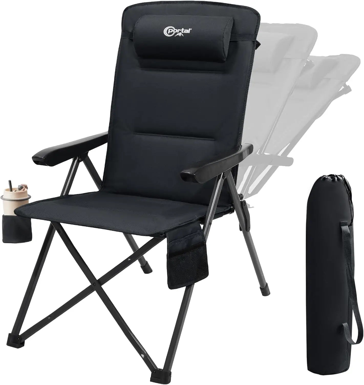 

Oversized Reclining Camping Chair with Adjustable Back, Portable Folding Design for Adults, Supports 350LBS in Black