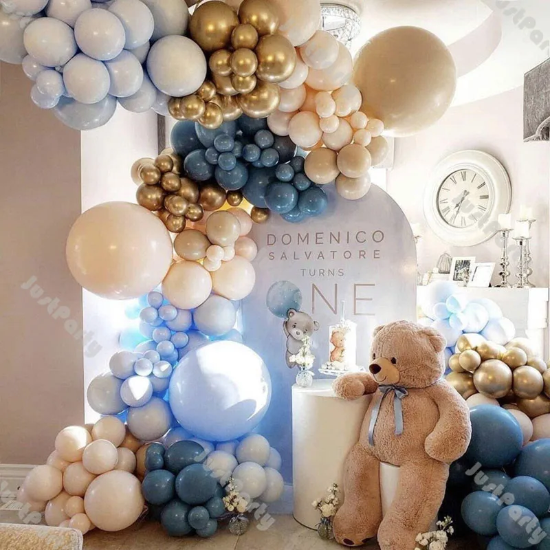 

198pcs Dark Marine Blue Balloon Garland Kids 1st Birthday Decoration Doubled Blush Nude Boho Balloons Arch Kit Baby Shower Decor