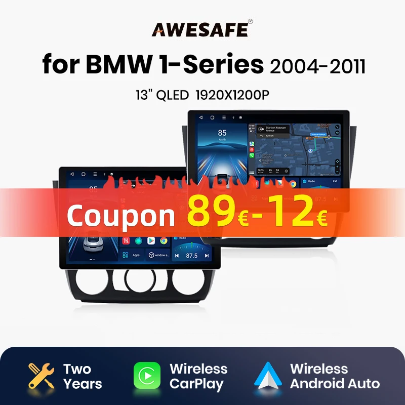 AWESAFE X7 MAX 13.1“ 2K Wireless CarPlay Android Auto Car Radio for BMW 1-Series E87 E81 E82 E88 2004-2011 Multimedia autoradio